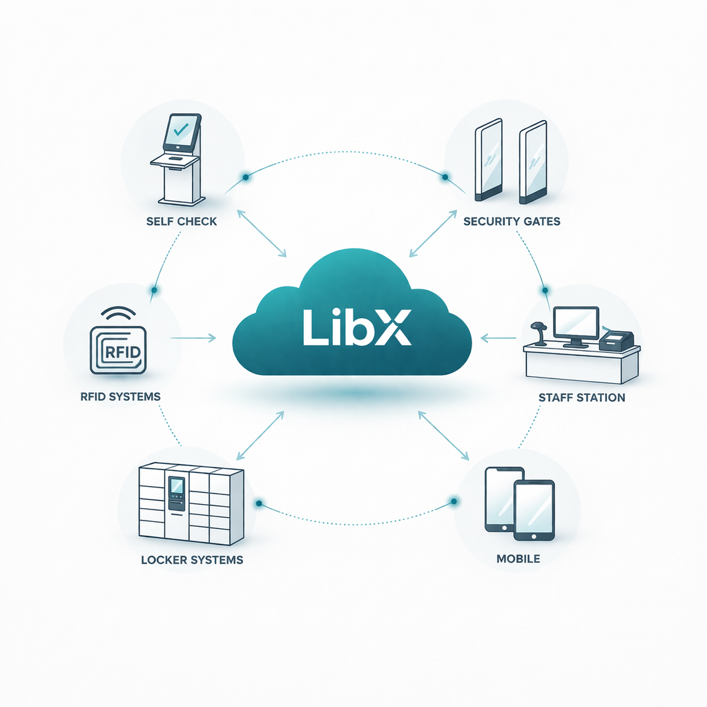 LibX Ecosystem – Selbstverbucher, Locker, Security Gates, Staff Station, Cloud